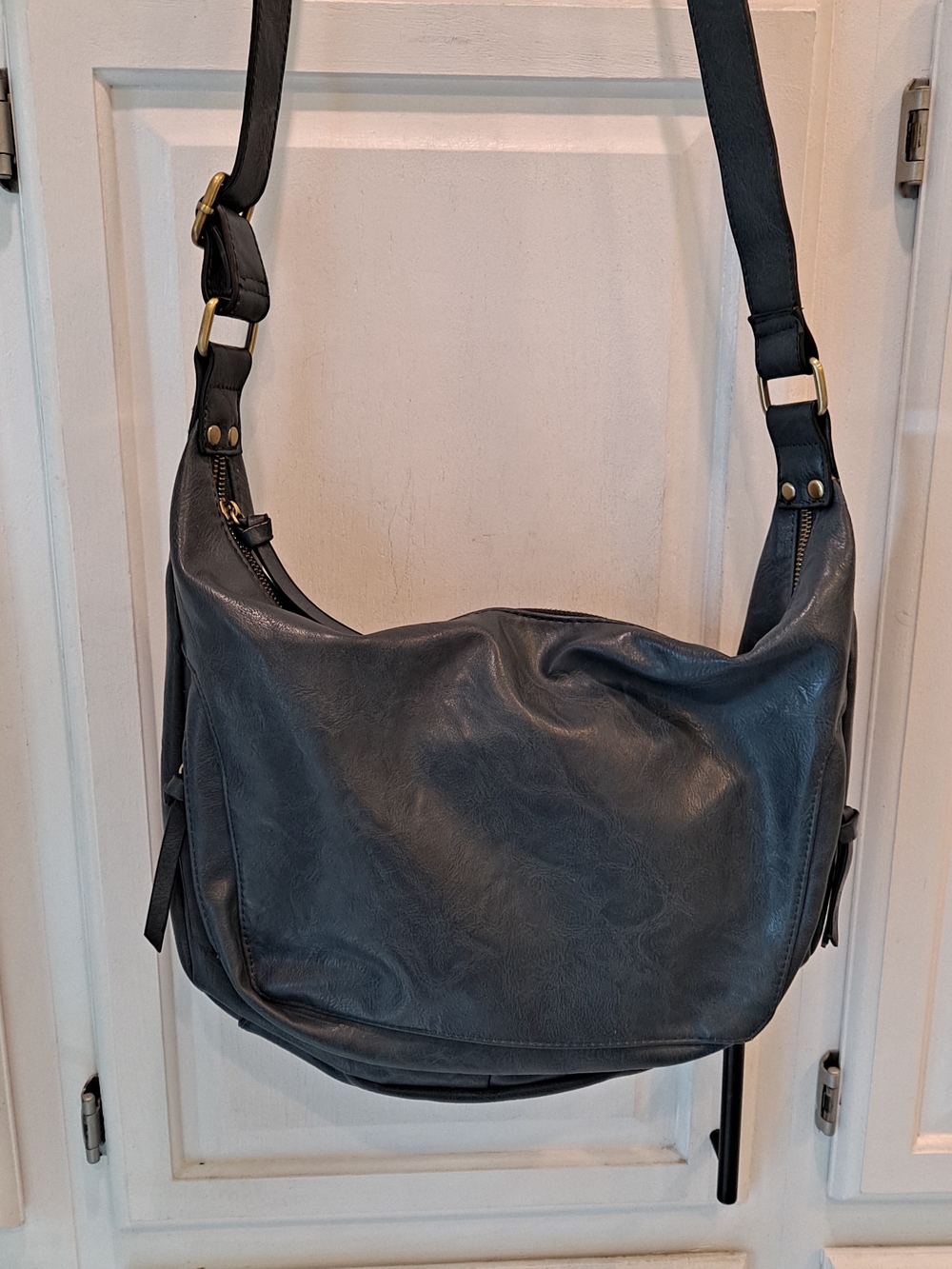 Joy Susan Navy Blue Vintage Debbie Hobo Slouchy Crescent Vegan Shoulder Bag